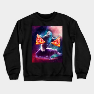 Funny Space Sloth With Pizza Riding On Turtle Crewneck Sweatshirt